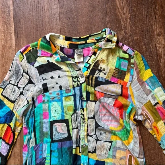 Art Simply by Dolcezza abstract vintage blouse multicolor women’s size medium - Picture 3 of 5